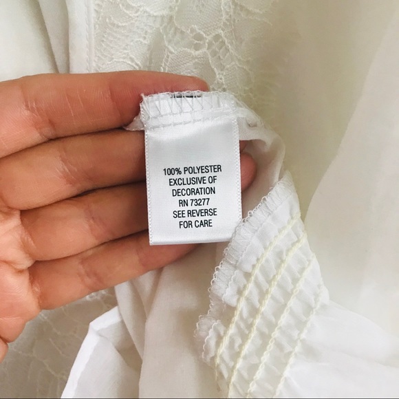 Candies White Blouse Semi Sheer Center Lace Short Elastic Puff Sleeves Top Med. - Picture 7 of 16